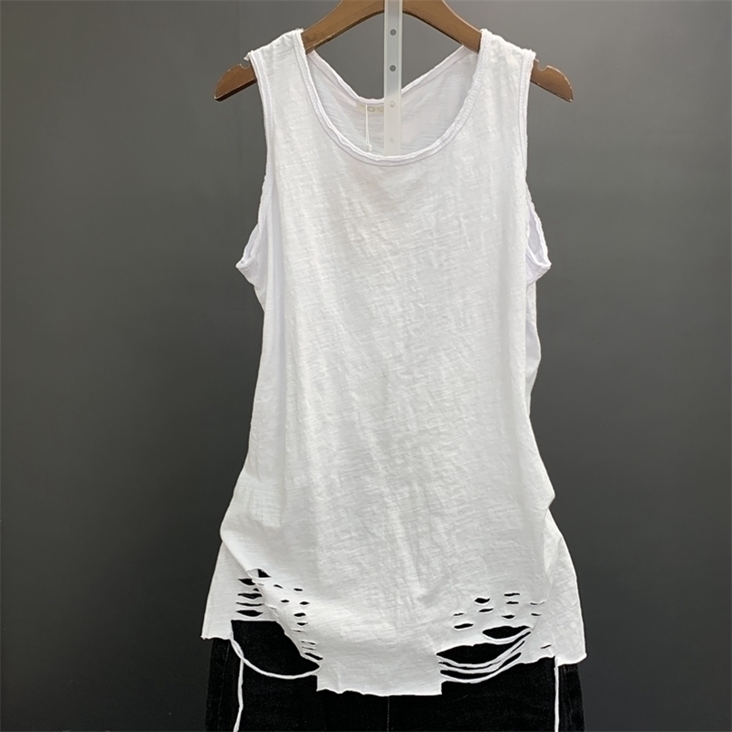 

Cotton Solid Women Tank Tops Summer T-Shirts O-neck Hole Loose Casual All Match Female Pulls Tees 220318, See chart