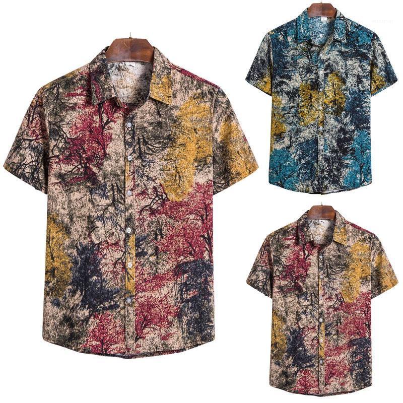 

Men's Casual Shirts Men Summer Tie-dyed Printed Short Sleeves Pocket Hawaiian Beach Wear Aloha Loose Camisas Hombre, Green