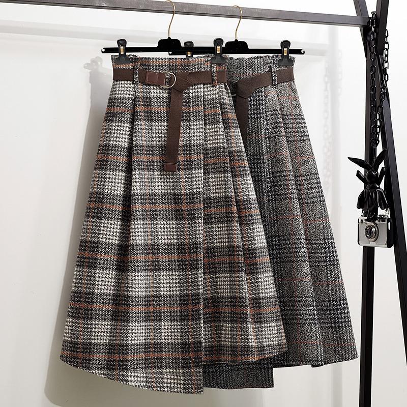 

Skirts Y2k Plaid Skirt Women 2022 Autumn Winter Korean Fashion For High Waist Slim Midi Falda Mujer Lq155Skirts, Khaki