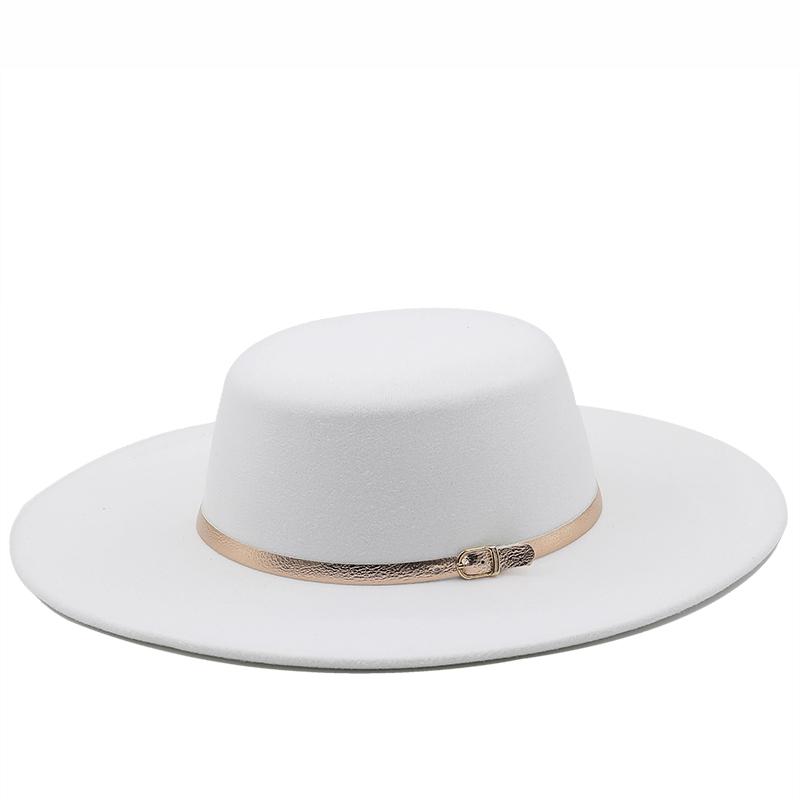 Bérets 9.5CM large bord haut chapeau Panama Fedoras en feutre solide avec nœud pour les femmes mélange de laine blanche artificielle Jazz CapBére