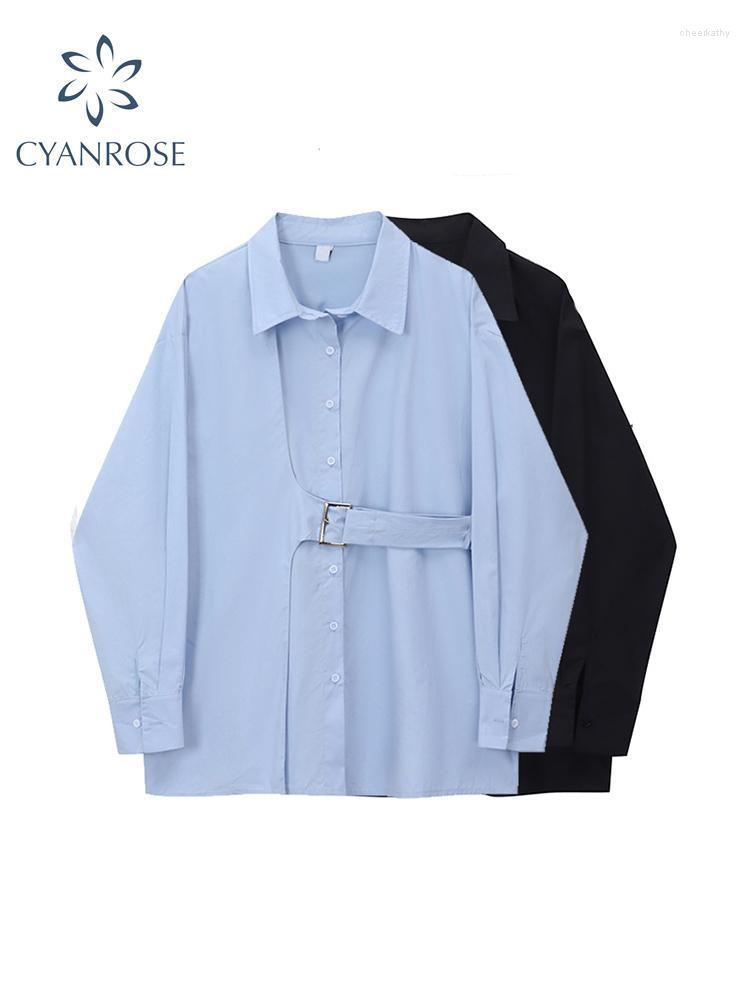 

Women's Blouses & Shirts Women Blusas Patchwork Spring Autumn Blouse Korean Casual Loose Sashes Long Sleeve Streetwear Womens Tops FemaleWom, Blue