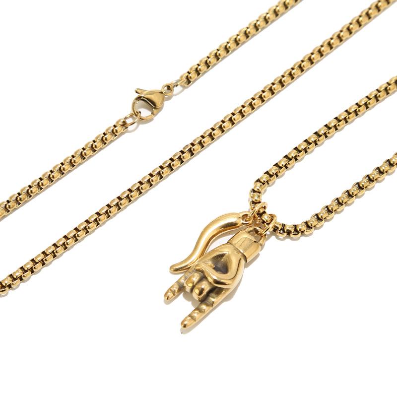 Pendant Necklaces Portafortuna Italian Lucky Hand Horn Anti Evil Good Luck Double Protection Amulet Charms Box Chain Necklace Stainless Stee-image-767626425