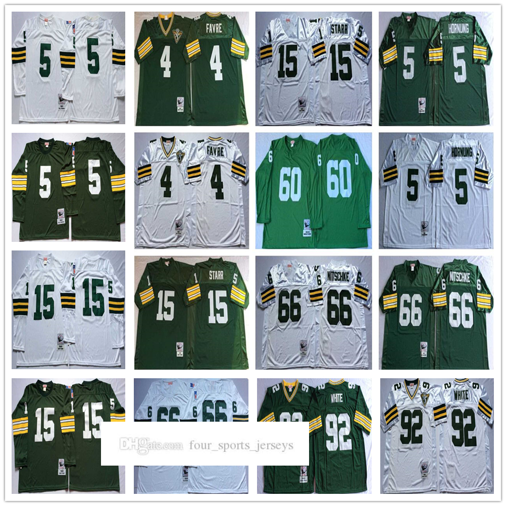 

NCAA 75th Vintage Football 92 Reggie White Jerseys 4 Brett Favre 5 Paul Hornung 15 Bart Starr 66 Ray Nitschke Jersey College Mitchell & Ness Green White, Same as picture