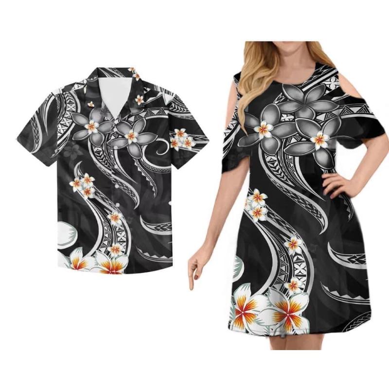

Casual Dresses HYCOOL Polynesian Tribal Design Samoa Dress Summer Couple Clothing Women Cold Shoulder Short Sleeves Match 5XL Men Shirts, Ftzb179f16