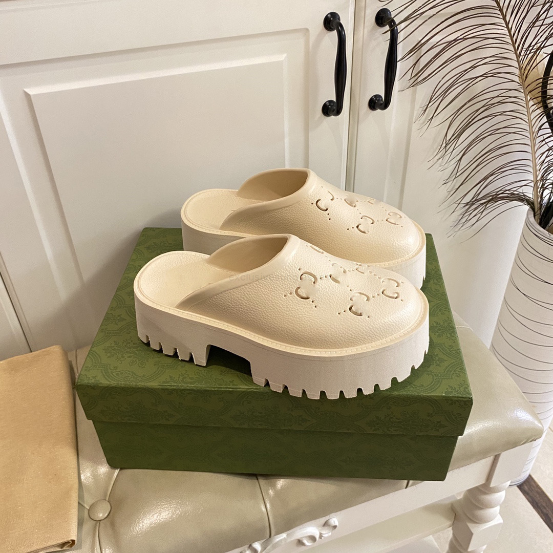 

2022 Men's slippers slip on sandal Women's platform perforated G sandal Hollow Shoes Jelly colors High Heel Summer Rubber lug sole mules