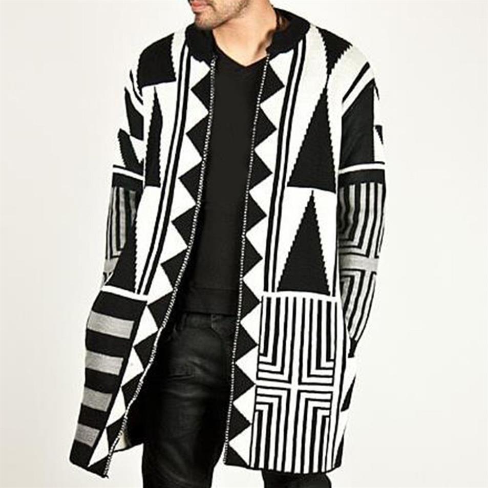 

sweater men cardigan Men' Autumn Winter Fashion Trend Personality Black White Grey Stitching Coat warm winter pull homme301z
