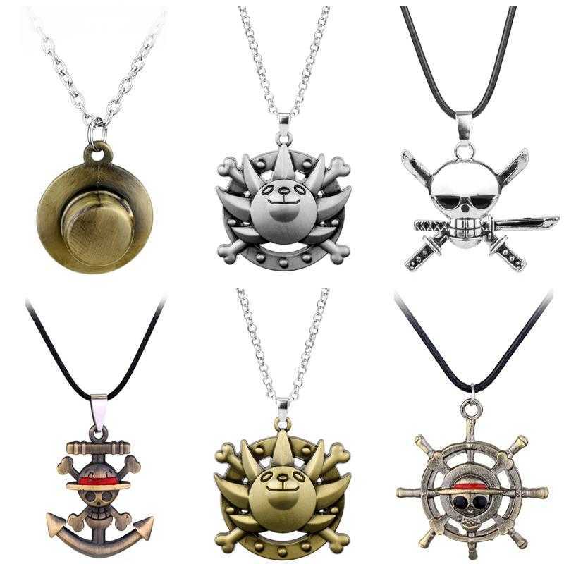 

Fashion Anime OnePiece Theme Rudder Skull Skeleton Luffy Straw Hats Thousand Sunny Ship Necklaces For Men Women Fans Gift Pendant