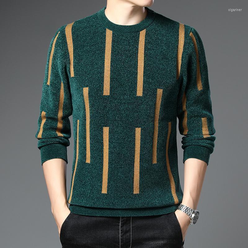 

Men's Sweaters Striped Printed Men Round Neck Casual Slim Knitted Pullovers Homme Fashion Long Sleeve Streetwear Knitwear ClothingMen's Olga, Black