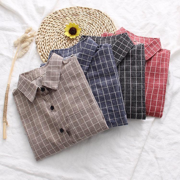 

Women' Blouses & Shirts Blusas Femima 2022 Fashion Women Casual Clothing Autumn Harajuku Long-sleeved Cotton Shirt Plus Size Ladies Plaid L, Khaki