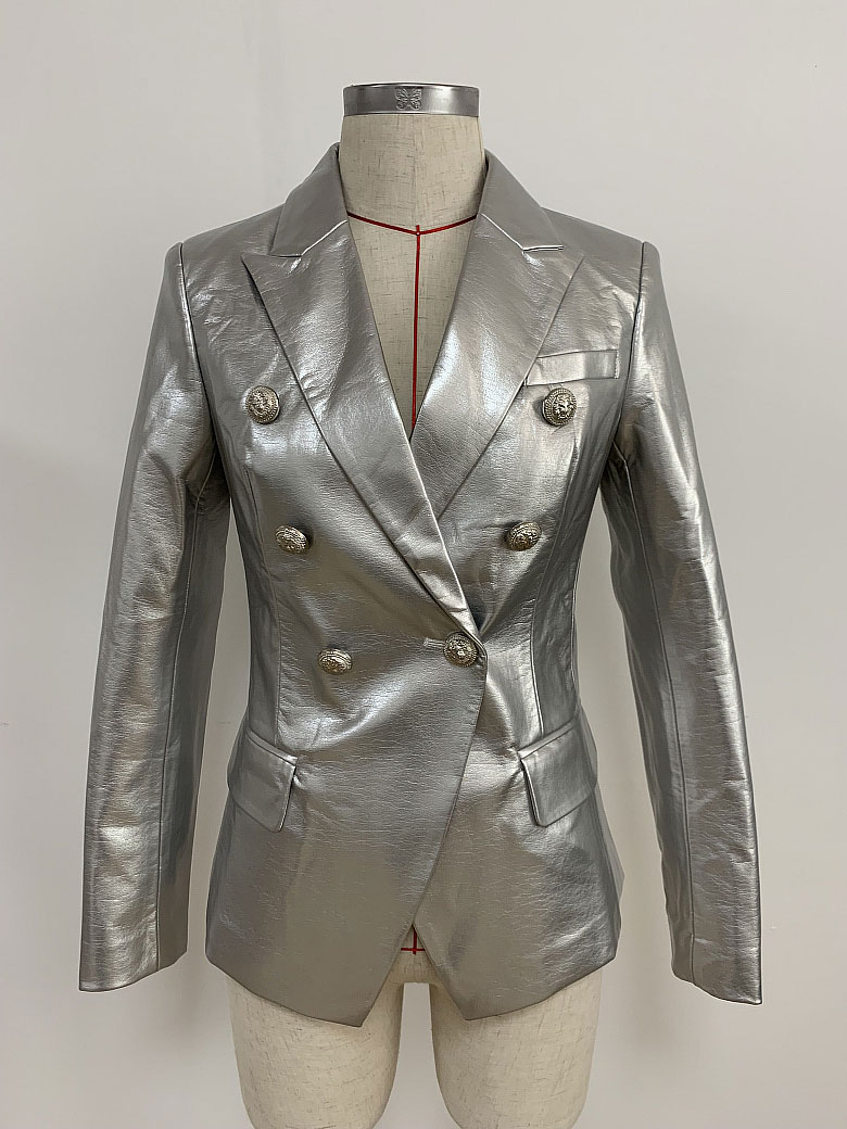 

W034 HIGH STREET occasions featuring Newest Baroque Suiting & Blazers 2022 Designer Jacket Women' Lion Metal Buttons Faux Leather Coat, Black