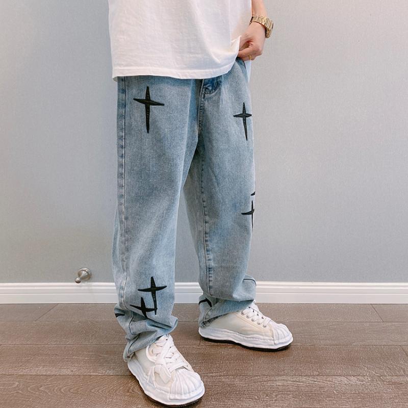 

Men's Jeans Men Emo Harajuku Streetwear Alt Women Hip Hop Wide Leg Baggy Denim Pants Grunge Graffiti Low Waist Trousers Y2k ClothesMen's, Blue