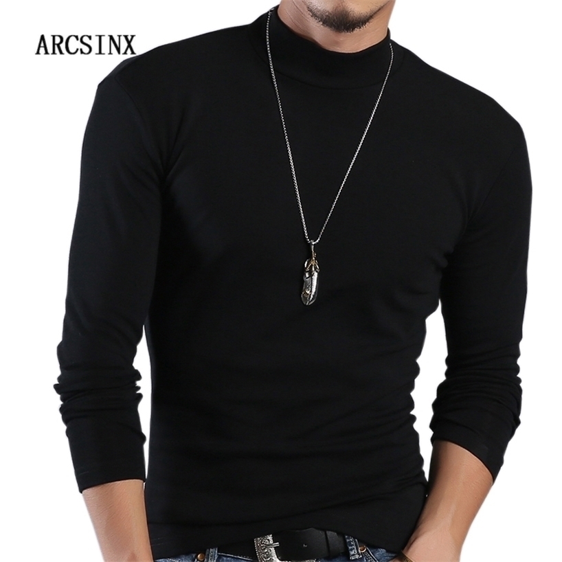 

ARCSINX Half Turtleneck Men T-Shirt Casual Long Sleeve T Plus Size 6XL 5XL 4XL 3XL Fashion Fitness Tight Tee 220318, Coffee