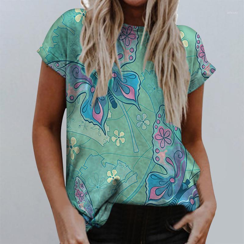 

Women' Blouses & Shirts 2022 Women Summer Tops Loose Aesthetic Butterfly Print Causal Soft Animal Short Sleeve Shirt Top Blouse Ropa Mujer, Green