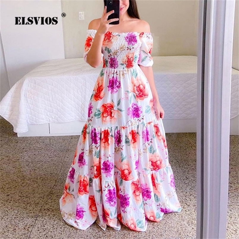 

Sexy Off The Shoulder Tube Top Dress Butterfly Rainbow Floral Print Ladies Elegant Slim Summer Bohemian Party Maxi es 220614, Short red blue