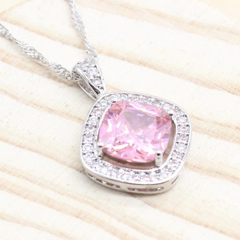 

Pendant Necklaces Silver Color Jewelry Pink Blue Green White Stones Necklace