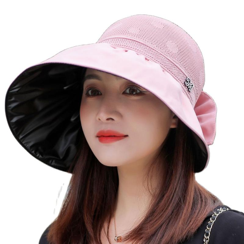 

Wide Brim Hats Women Sun Hat Summer Ladies Big Fashion Dot Knitted Empty Top Breathable Fisherman Outdoor Travel HatWide, Pink dot