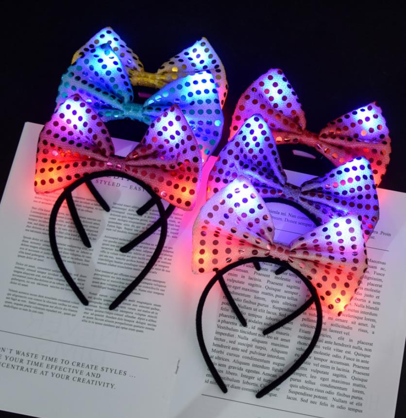 

Children Sequin Big Bow Headband LED Light Up Hairband Fashion Birthday Decoration Hair Accessories, Multi-color
