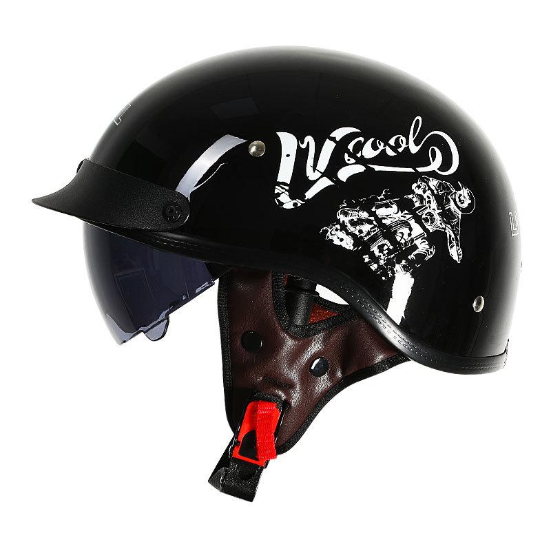 

Motorcycle Helmets Scooter Helmet Retro Half Electric Car Locomotive Summer Battery Prince Scoop 2022, Black shenhua