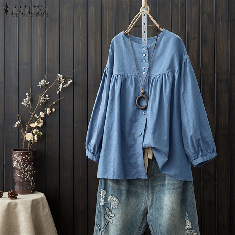 

2019 Autumn Cotton Top Women Button Down Shirt Pleated Blouse Female Casual Long Sleeve Blusa Vintage Cardigan Oversized T200321, Rust red