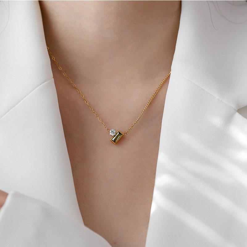 

Pendant Necklaces Peridot Color Green Crystal Necklace For Women Stainless Steel Gem Dainty Delicate Jewelry Summery For2022Pendant