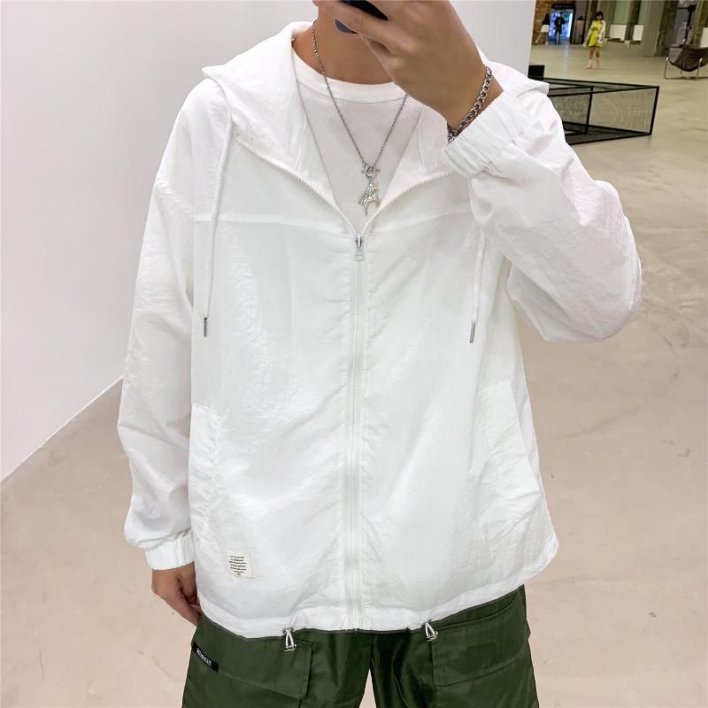 

Men's Jackets Summer Jacket Men Thin Light Hooded Sun Protection Coat Black White Polyester Plus Size Casual Streetwear ClothingMen's