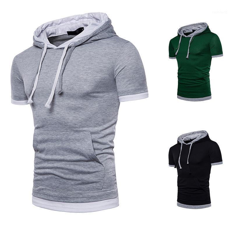 

Men' Casual Shirts Summer Fake 2 Fashion Hooded Short Sleeve T-shirt, Black