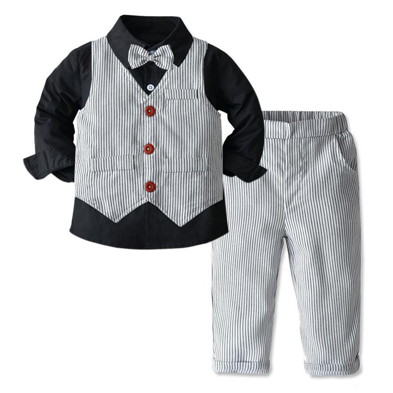 

Clothing Sets Toddler Clothes Kids Boys Autumn Outfit For Party Striped Vest + Black Shirt Pants 4 Pieces Suit Infant Children 1-6 Years, Grey