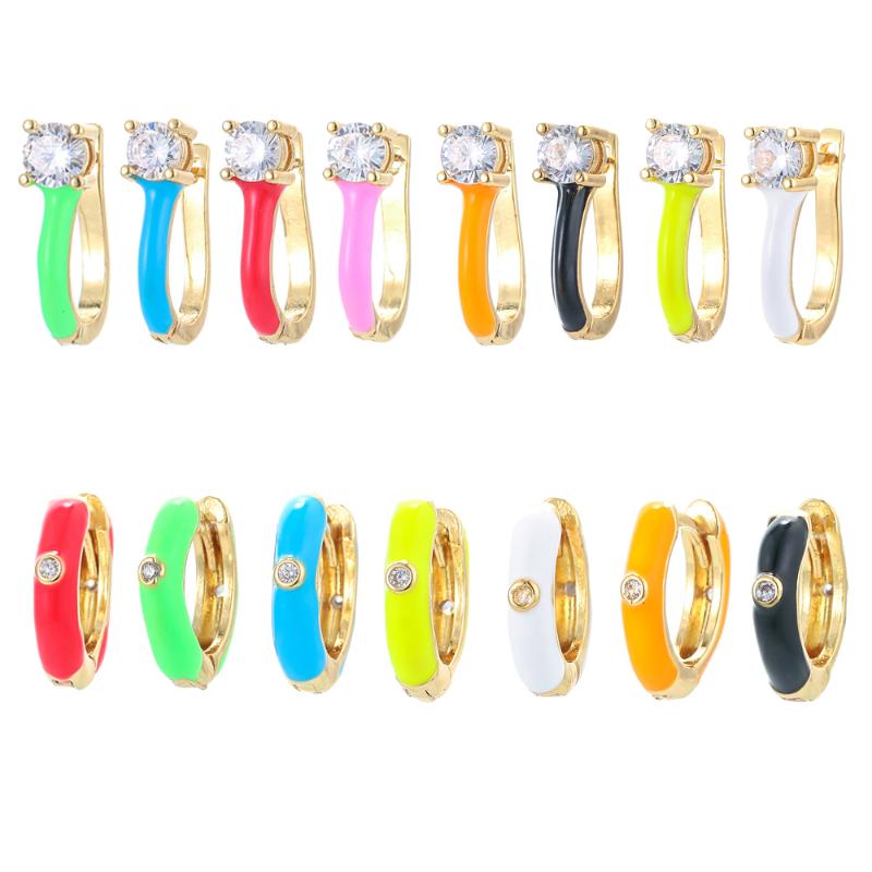 

Hoop & Huggie Fashion Colorful Enamel Single Zircon Earring Round Fluorescent Color Circle Simple Jewelry For WomenHoop HuggieHoop