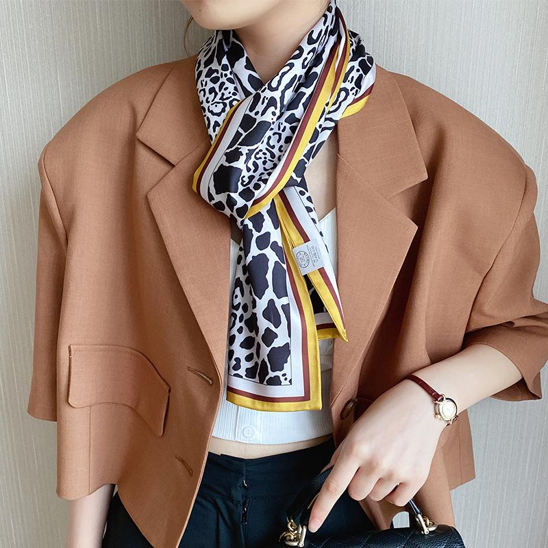

Scarves Hijab Silk Scarf Women Fashion Leopard Print Long Advanced Feeling Lady Hair Band Foulard Neckerchief Female Bandana Shawl