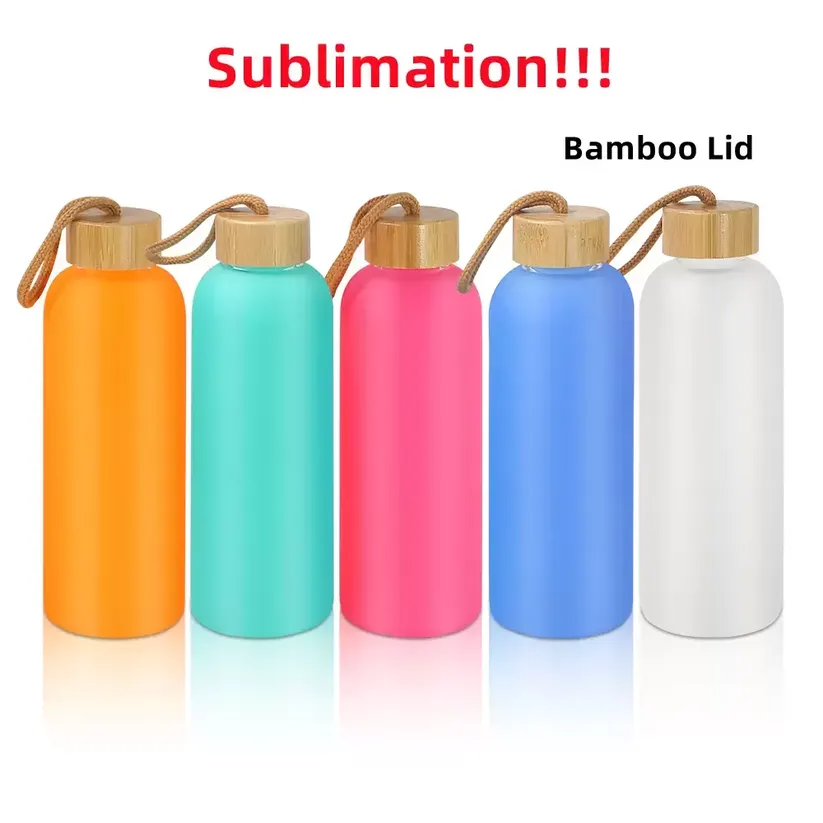 

750ml Sublimation Frosted Water Bottles Frosted Glass Mugs Matte Juice Bottle with bamboo lid Blank Sublimation Tumblers Travel Sports Colorful Cup sxjun6, Orange