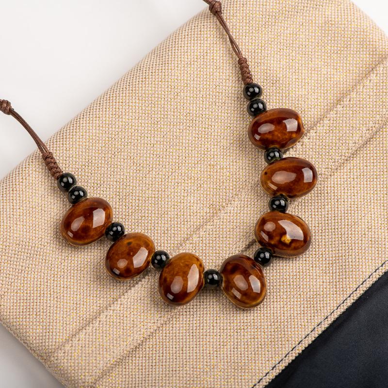 

Pendant Necklaces Cobblestone Shape Ceramic Bohemia Bead Necklace Vintage Classic Style Jewelry #GY515Pendant