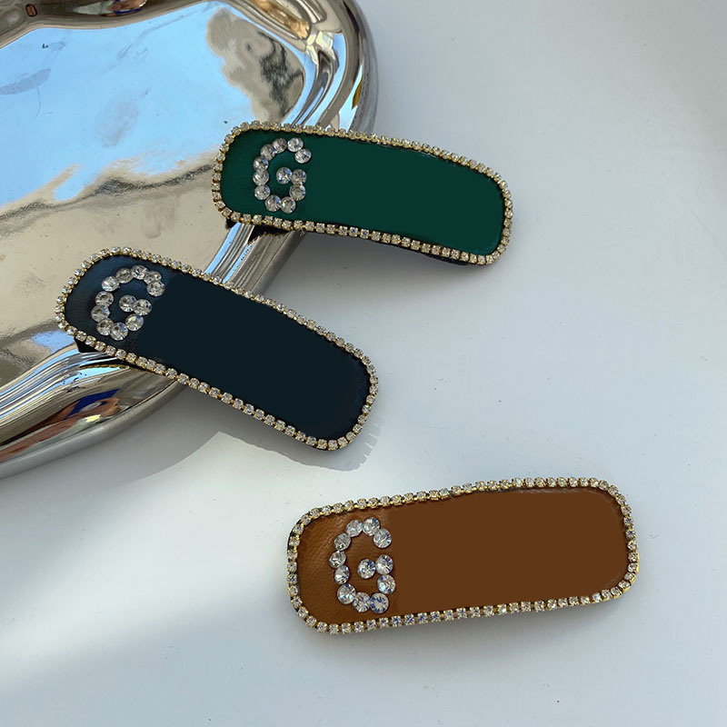 

Shiny Letter Leather Rhinestone Clips Diamond BB Hair Clips Women Crystal Barrettes Accessories