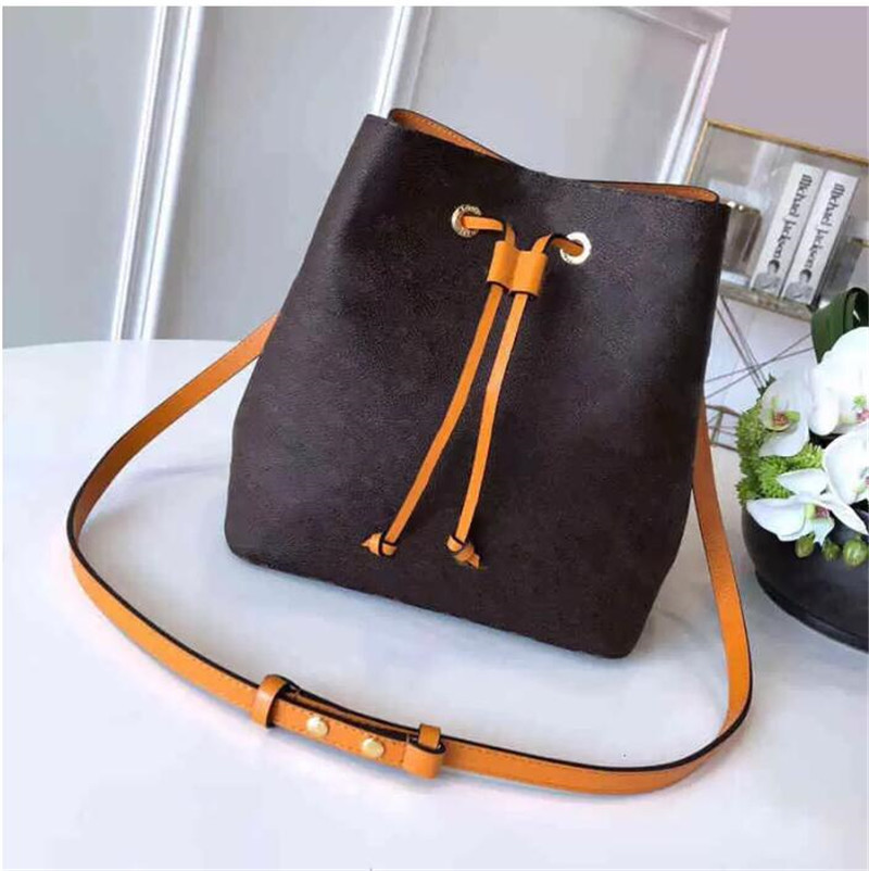 

26cm Top Quality Fashion Genuine Leather Women Neonoe Shoulder Bag Classic Letter Crossbody Bag Free Shipin, Brown