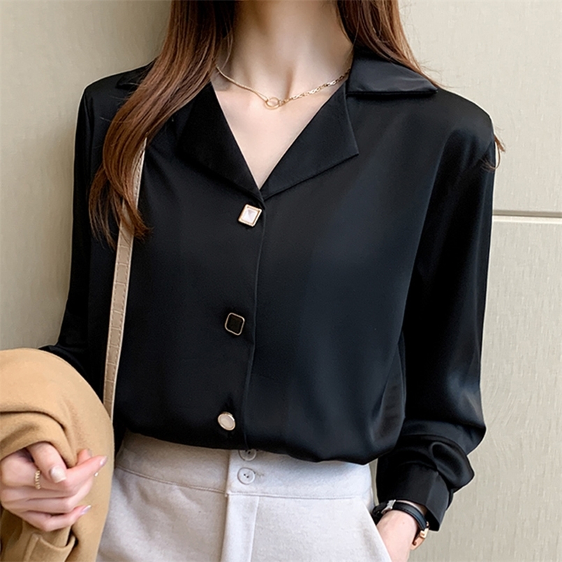 

Long Sleeve Black White Blouse Tops Blouse Women Blusas Mujer De Moda V-neck Chiffon Blouse Shirt Blouses Femme Blusas E447 220407
