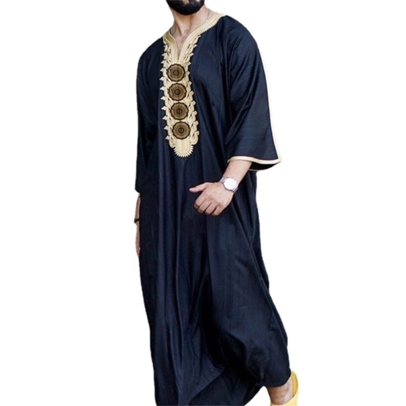 

Fashion Printed Men Ethnic Style Shirt Ramadan Gown Moroccan Robe Long Thobe 220713