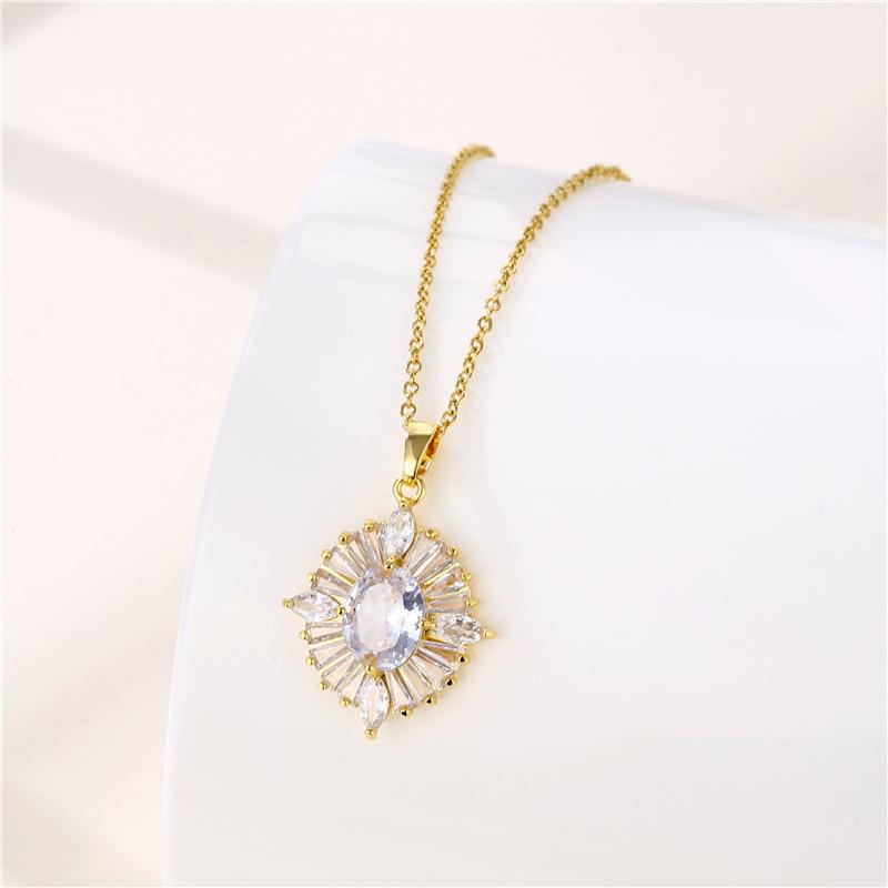 

Pendant Necklaces Luxury Shining Zircon Crystal Stainless Steel For Women Korean Fashion Female Jewelry Girls Clavicle ChainPendant