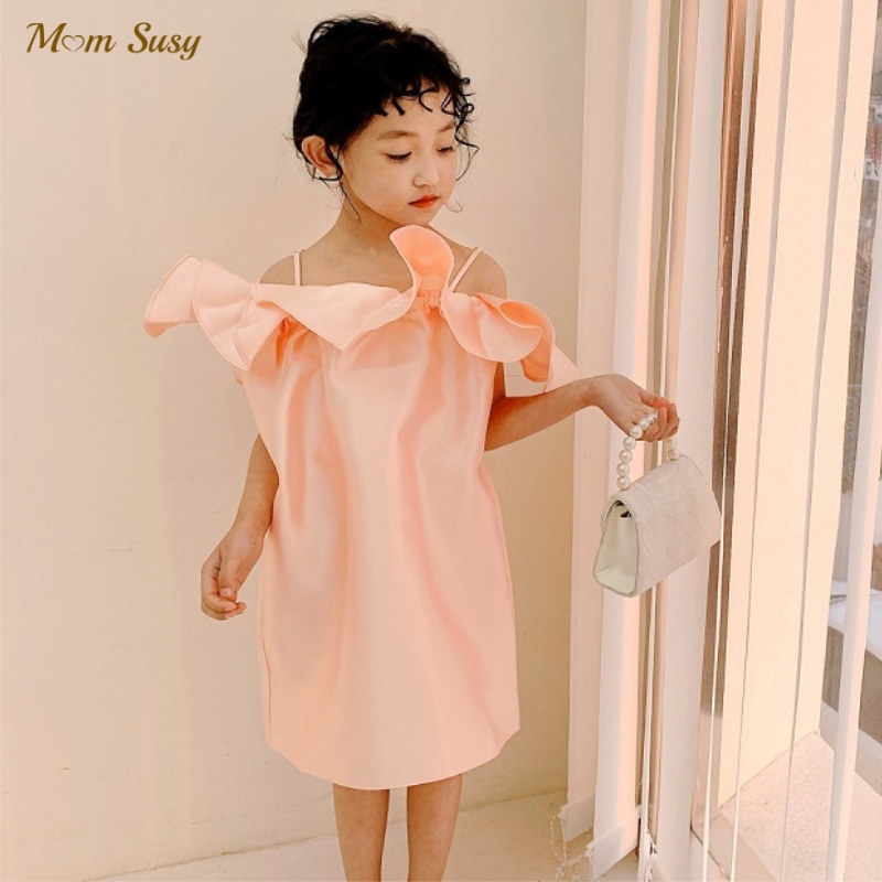 

Fashion Baby Girl Princess Satin Dress Off Shoulder Infant Toddler Ruffle Vestido Party Pageant Birthday Baby Clothes 110Y 220614, Pink