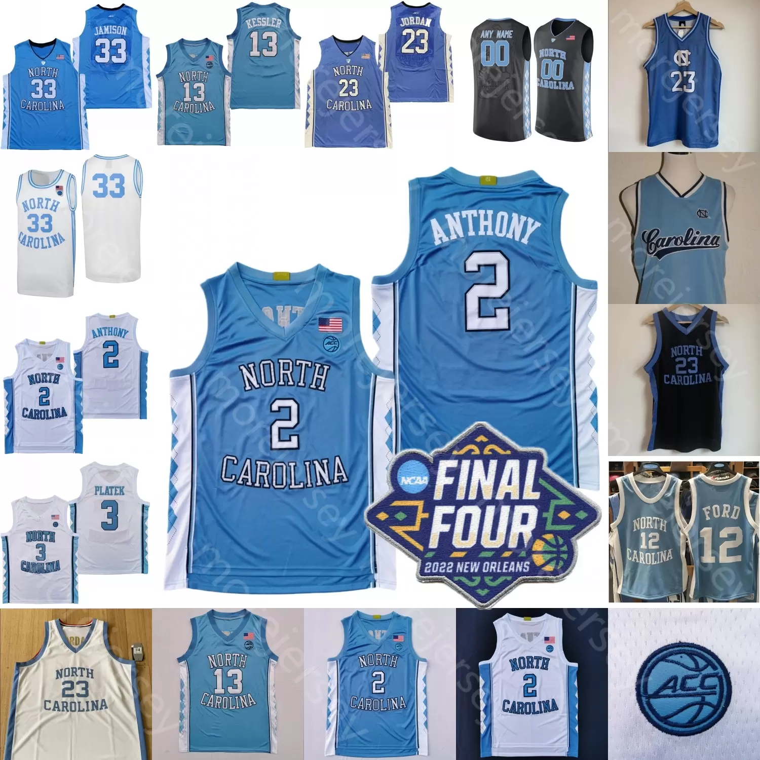 

2022 Final Four 4 North Carolina Basketball Jersey NCAA College Leaky Black Armando Bacot Caleb Love RJ Davis Johnson Kerwin Walton Brady Ma, Baby blue