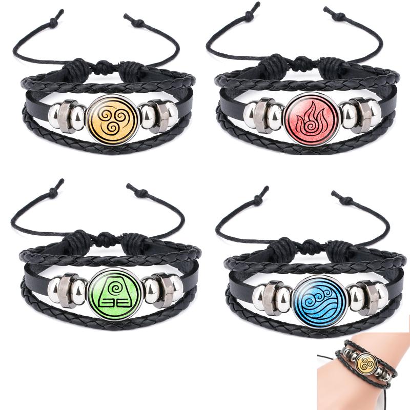 

Charm Bracelets 2022 Anime Avatar The Last Airbender Bracelet Leather Glass Water Fire Earth Air Elements Symbol Cosplay