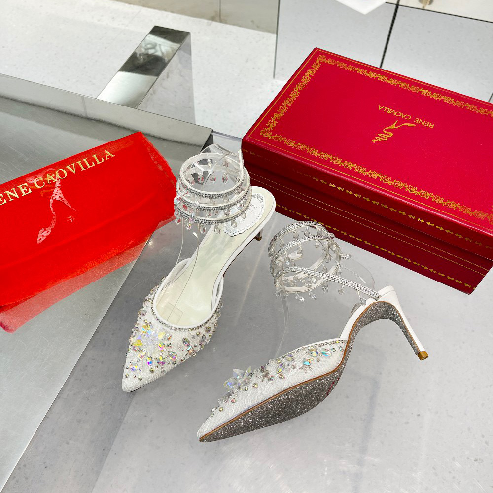 

Crystal-embellished Chandelier Rene Caovilla Ankle-wrap shoes lace point-toe slingback pumps stiletto sandals for women Luxury Designers XRNW, White