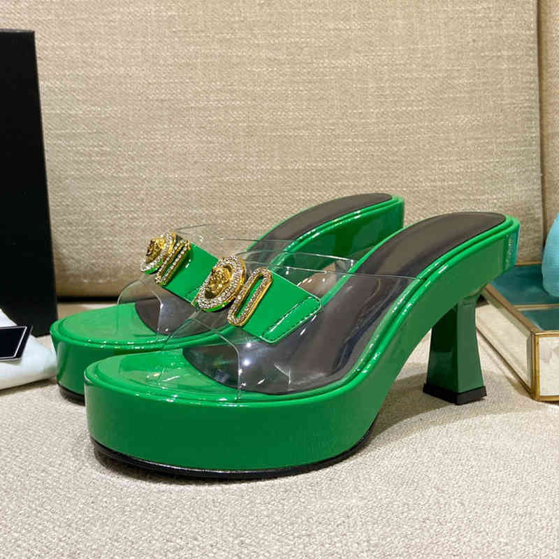 

Slippers quality fashion lady shoes factory wholesale price elegant slippers round toe thick heel sandals women, 2# shoe box