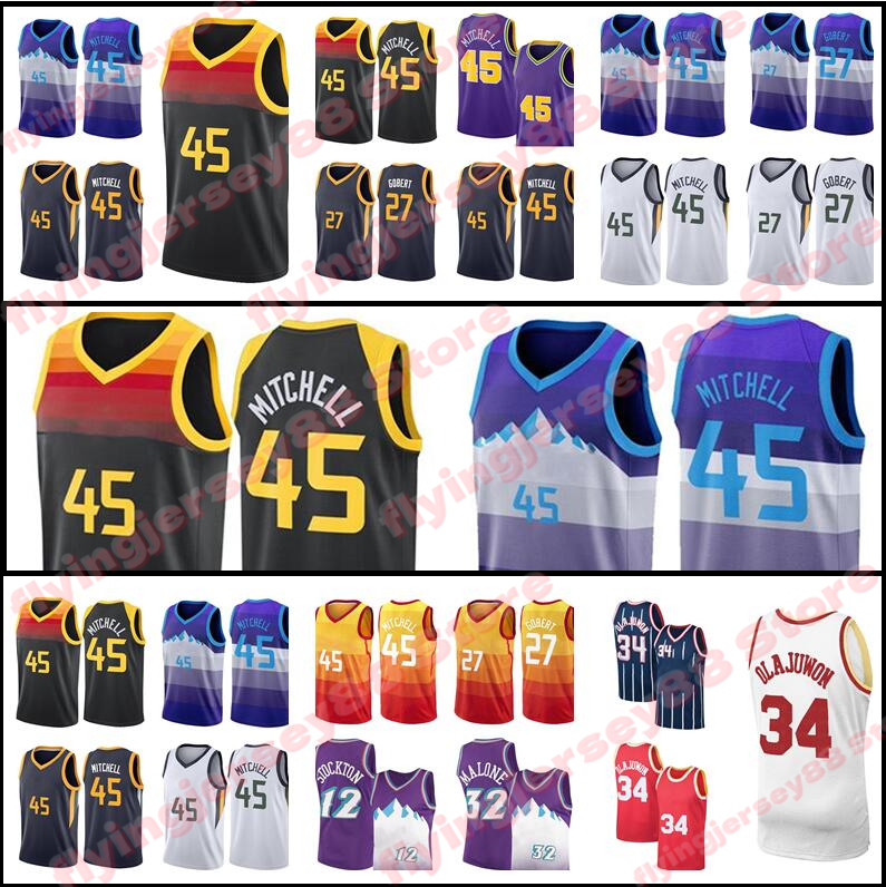 

Donovan 45 Mitchell Rudy 27 Gobert Basketball Jersey Throwback Mens John 12 Stockton Karl 32 Malone Hakeem 34 Olajuwon Jerseys, Men hongwa