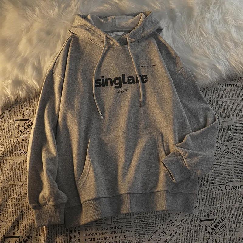 

Women's Hoodies & Sweatshirts Punk Y2K Hoodie Retro Clothes Sweater Loose Letter Harajuku Print Warm Park O-Neck Vintage High Street Solid C, Grey