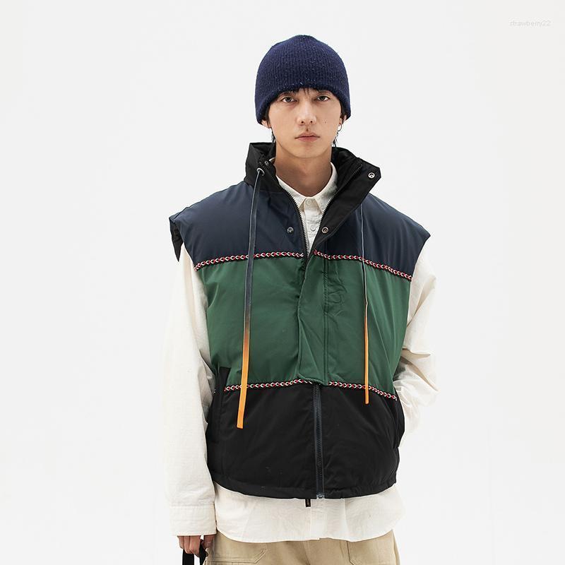 

Men's Vests Stand-up Collar Contrast Color Sleeveless Waistcoat Padded Vest Stra22, Black