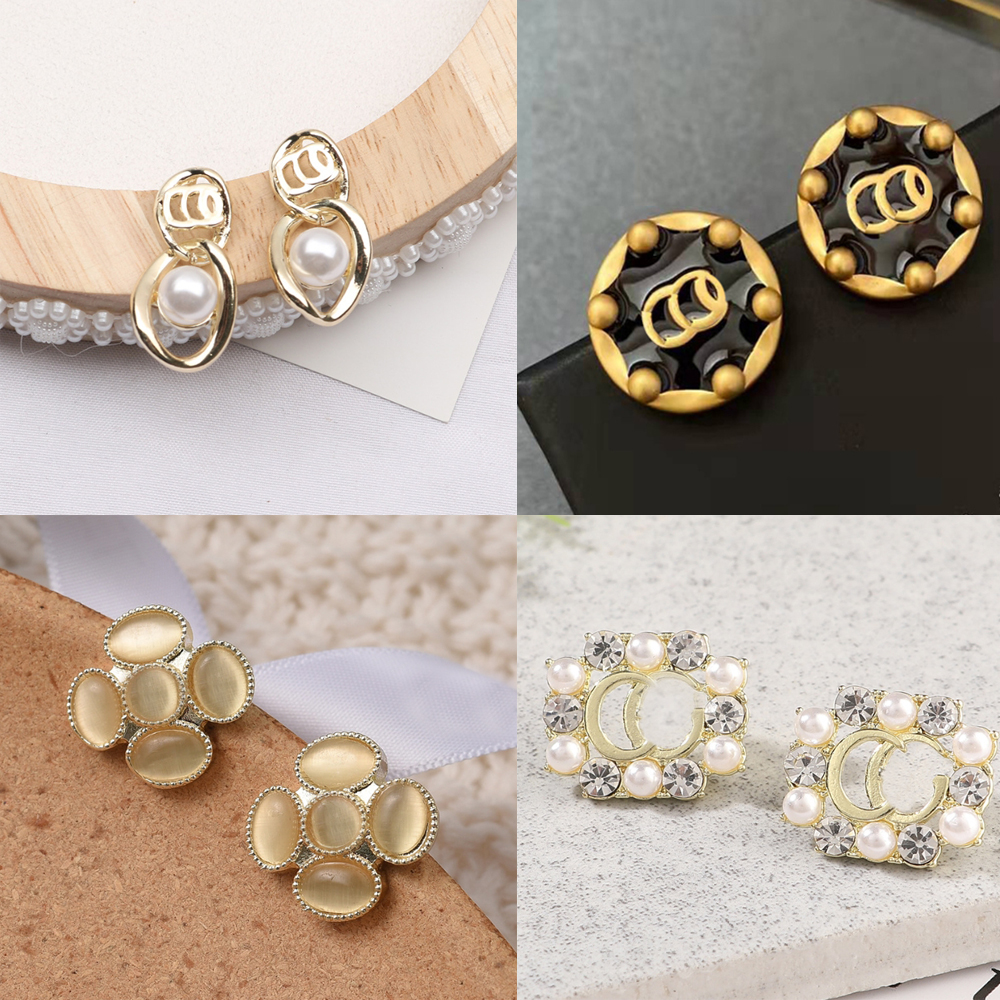 

20style High Quality Double Letter Stud Fashion Women Geometric Long Dangle Drop Earrings Pearl Crystal Rhinestone Earring Wedding Party Jewelry Accessories