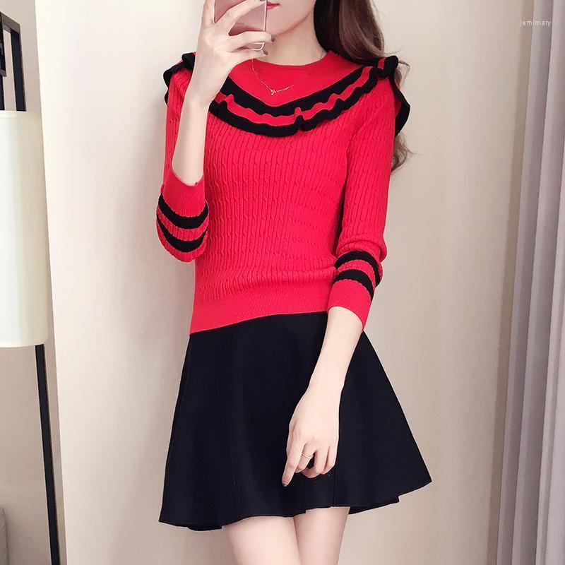 

Women' Sweaters Knitted Pullovers Women Top 2022 O Neck Long Sleeve Ruffles Striped Pullover Pull Femme Jumper Knitwear Woman Jemi22, Yellow