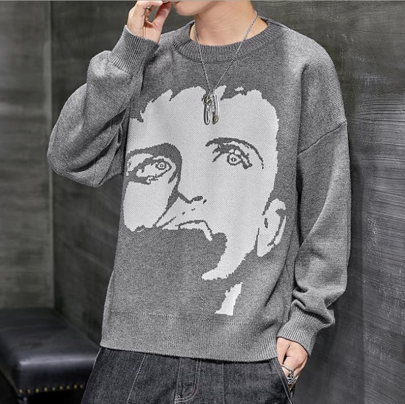 

Men's Sweaters Casual Men's Autumn Fall Jumper Sweater Fashion Portrait O-Neck Long Sleeve Knitted Loose Pullover Tops For Boys MensMen'