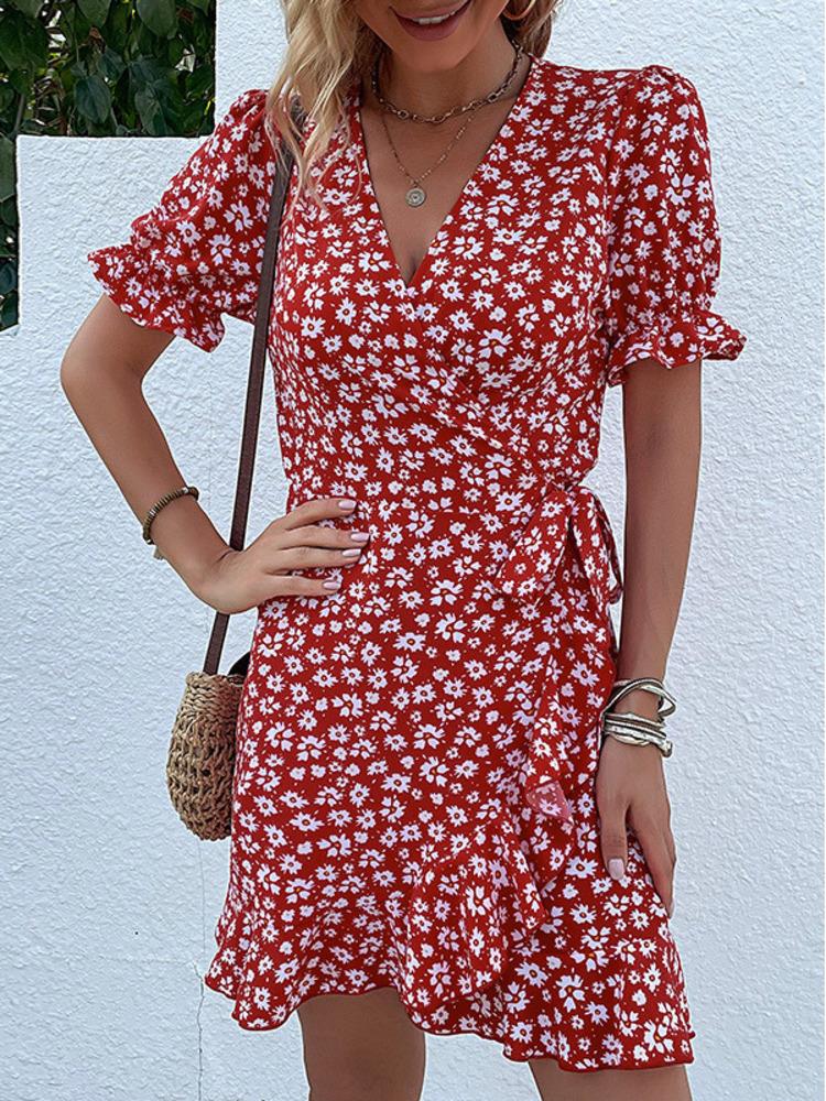 

Liti Summer Ruffle Print Dress Short Red One Piece