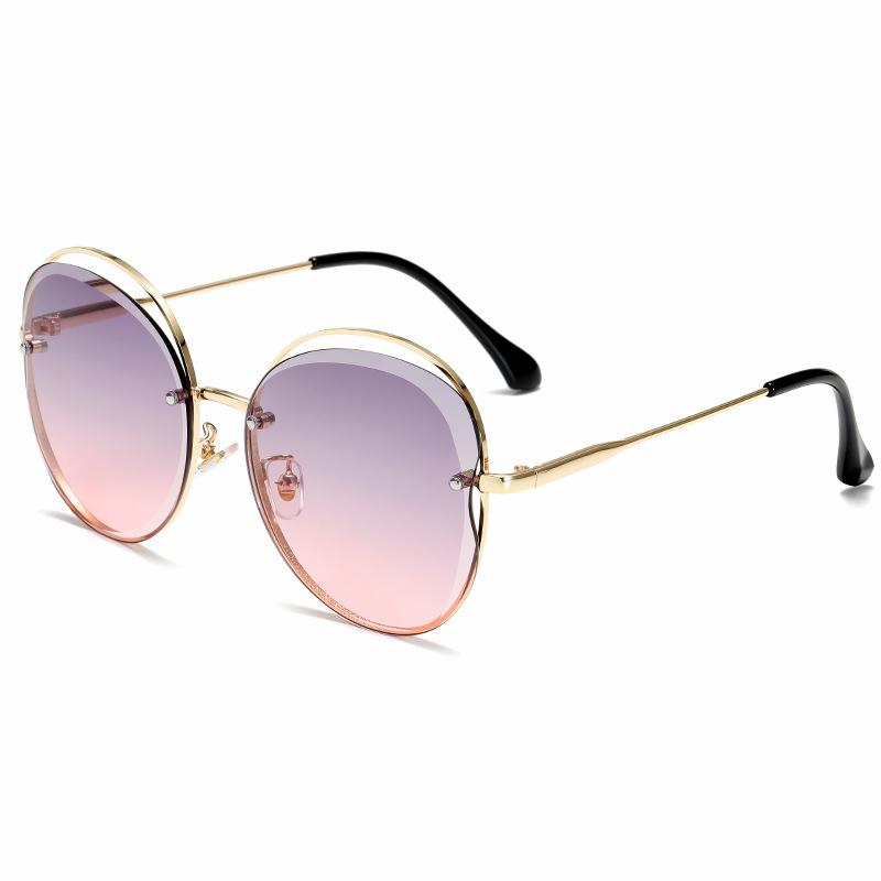 

Sunglasses Fashion Metal Rimless Trimming Personality Round Frame Big Brand Lady AS121Sunglasses