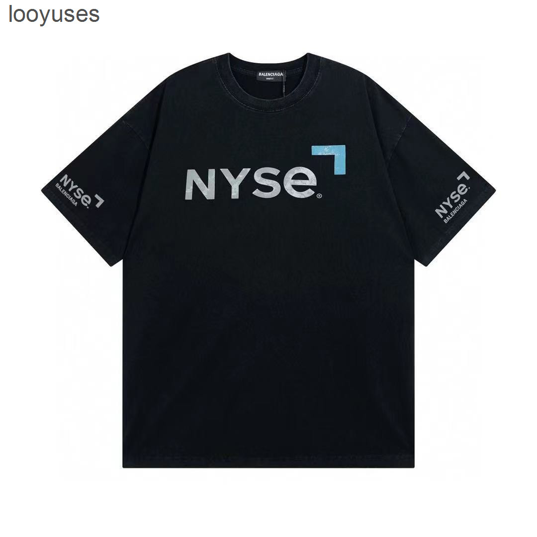 

t Shirt Balencaigass Paris Nyse Limited Retro Short Sleeve T-shirt Men's Couple Fashion 22 Summer T-shirt Casual, Wash black